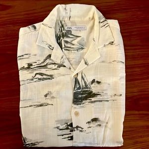 Zara Men’s Patterned Camp Collar Shirt. Size Medium.
